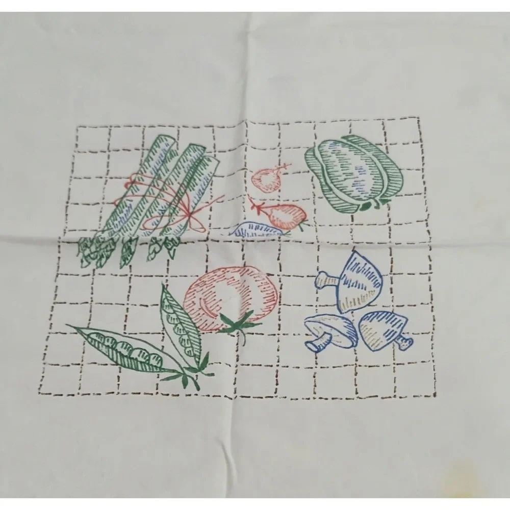 Vintage Embroidered Tablecloth Kitchen Fruit & Veggies 33